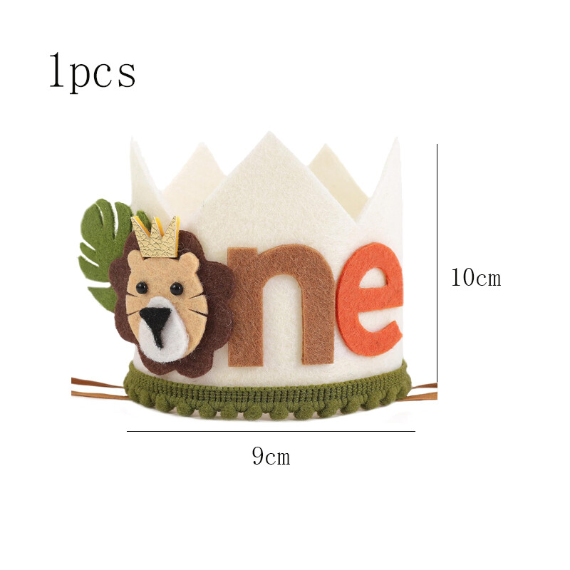 1db Oroszlán mackó egyéves korona születésnapi kalapok gyerekek rajzfilm állat dzsungel Boldog születésnapot baba zuhany Wild One Party dekoráció