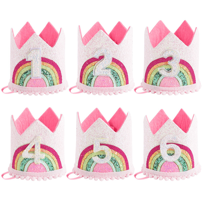 1-6 számból álló filc szivárványkorona fejpánt gyerekeknek 1. 2. 3. születésnapi sapka lány boldog születésnapi parti dekoráció baba zuhany kellékek
