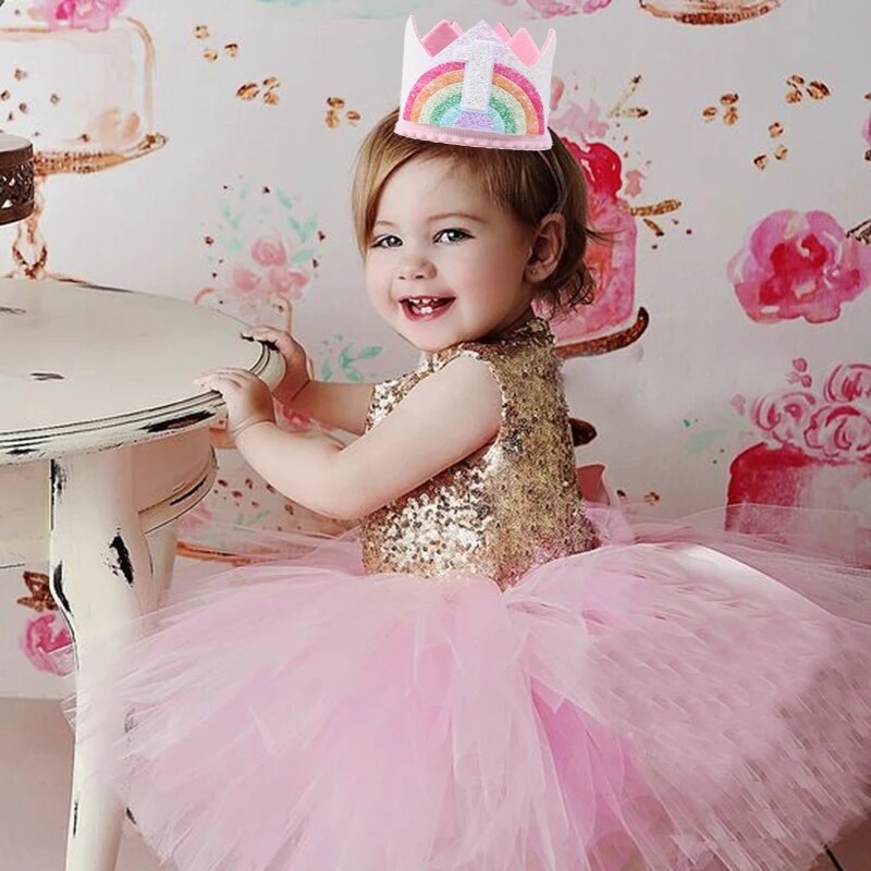 1-6 számból álló filc szivárványkorona fejpánt gyerekeknek 1. 2. 3. születésnapi sapka lány boldog születésnapi parti dekoráció baba zuhany kellékek