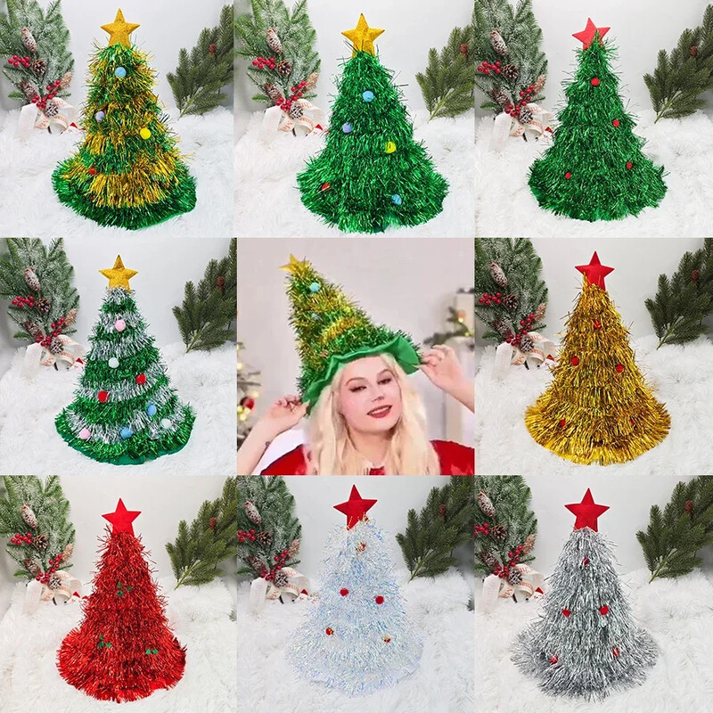 Karácsonyfa kalapok Szövet esőselyem sapka felnőtteknek gyerekeknek Vicces Mikulás sapka talmival Karácsonyi ünnepi parti jelmez újévi dekoráció