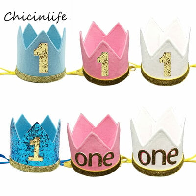 Chicinlife One 1 Boy Girl Headband Διακόσμηση για πάρτι γενεθλίων για παιδιά ενός έτους Καπέλο γενεθλίων Headband Baby Shower Party