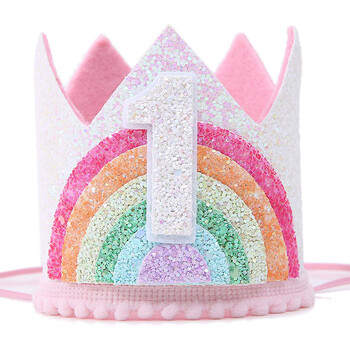 Rainbow Crown Princess Girls 1st Birthday Party Decor Kids 1 2 3 4 5Years Rainbow Unicorn Тема за рожден ден Шапка за снимки подпори