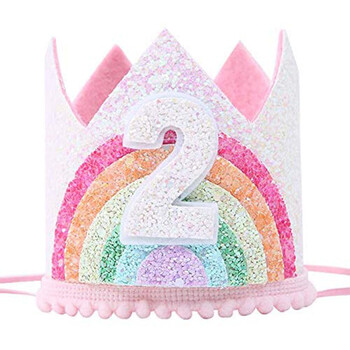 Rainbow Crown Princess Girls 1st Birthday Party Decor Kids 1 2 3 4 5Years Rainbow Unicorn Тема за рожден ден Шапка за снимки подпори