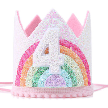 Rainbow Crown Princess Girls 1st Birthday Party Decor Kids 1 2 3 4 5Years Rainbow Unicorn Тема за рожден ден Шапка за снимки подпори