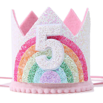 Rainbow Crown Princess Girls 1st Birthday Party Decor Kids 1 2 3 4 5Years Rainbow Unicorn Тема за рожден ден Шапка за снимки подпори