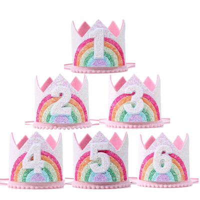 Rainbow Crown Princess Girls 1st Birthday Party Decor Children 1 2 3 4 5 Years Rainbow Unicorn Θέμα Φωτογραφικά στηρίγματα για καπέλο γενεθλίων