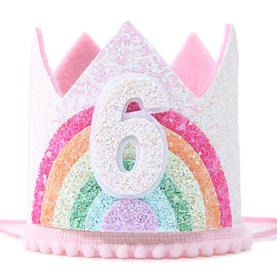 Rainbow Crown Princess Girls 1st Birthday Party Decor Children 1 2 3 4 5 Years Rainbow Unicorn Θέμα Φωτογραφικά στηρίγματα για καπέλο γενεθλίων