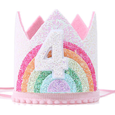 Rainbow Crown Princess Girls 1st Birthday Party Decor Children 1 2 3 4 5 Years Rainbow Unicorn Θέμα Φωτογραφικά στηρίγματα για καπέλο γενεθλίων