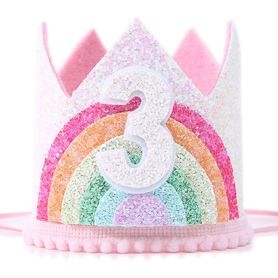 Rainbow Crown Princess Girls 1st Birthday Party Decor Children 1 2 3 4 5 Years Rainbow Unicorn Θέμα Φωτογραφικά στηρίγματα για καπέλο γενεθλίων