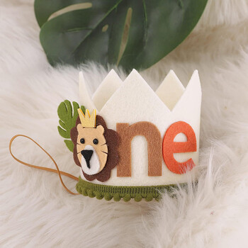 1 τμχ Jungle Lion Theme 1st Birthday Crown Hat Baby Shower 1st Birthday Happy Party Anniversary Hat Διακοσμητικά προμήθειες