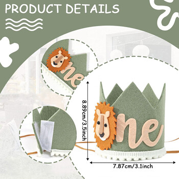 1 τμχ Jungle Lion Theme 1st Birthday Crown Hat Baby Shower 1st Birthday Happy Party Anniversary Hat Διακοσμητικά προμήθειες