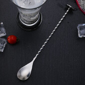 Rozsdamentes acél koktél keverő kanál Jigger Sliver Muddler koktél kanalak Spirál mintás csavart keverő kanál csapos bár