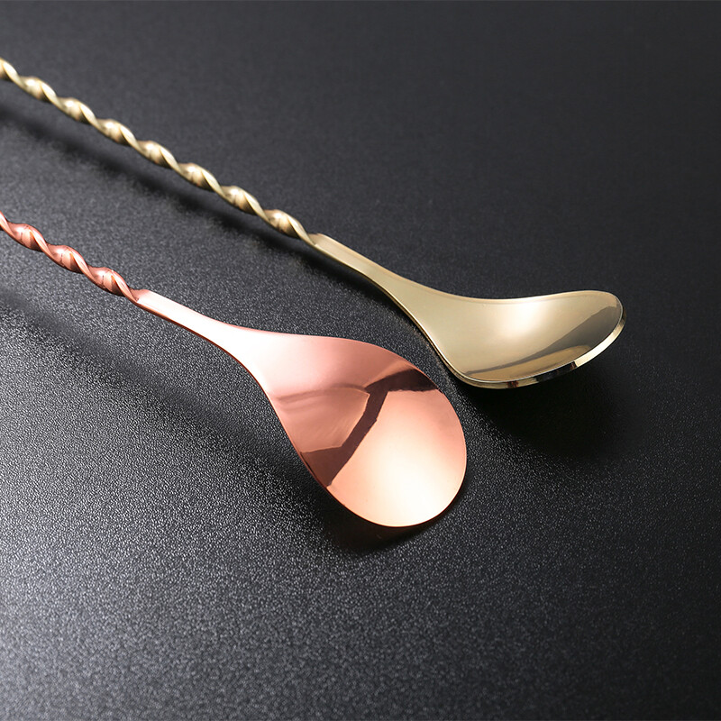 26 cm susuktas maišymo šaukštas, spiralės formos su stūmokliu, nerūdijantis plienas, patvarus dvigalvis strypas Prietaisai kokteilių šaukštas