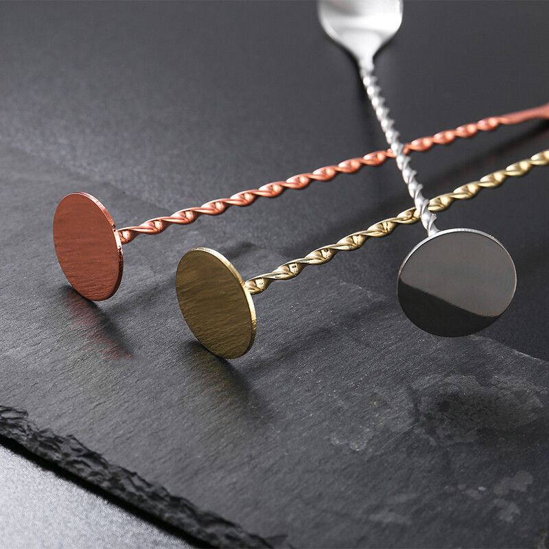 26 cm susuktas maišymo šaukštas, spiralės formos su stūmokliu, nerūdijantis plienas, patvarus dvigalvis strypas Prietaisai kokteilių šaukštas