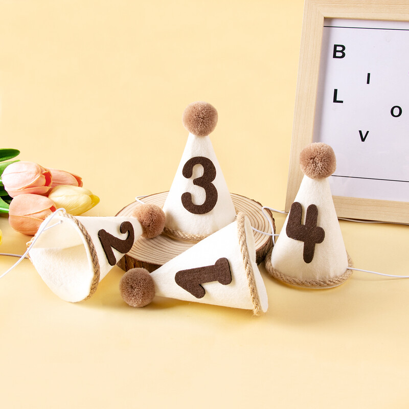 1 db Boho Születésnapi Kalap Születésnapi Party Ünnepi Kalap Gyerekek Első születésnapi Számsapka Fotófülke kellékek Fejfedők Születésnapi ajándék