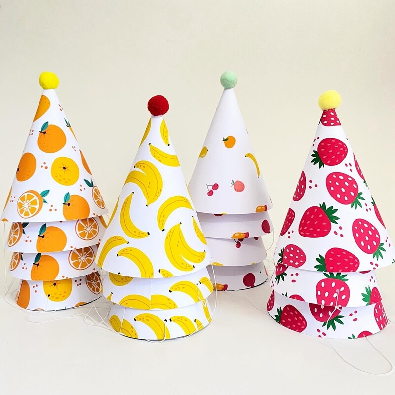 8db színes gyümölcssapka epres ananász papír sapka gyerekeknek nyári gyümölcsök témájú boldog születésnapi parti dekorációs kellék
