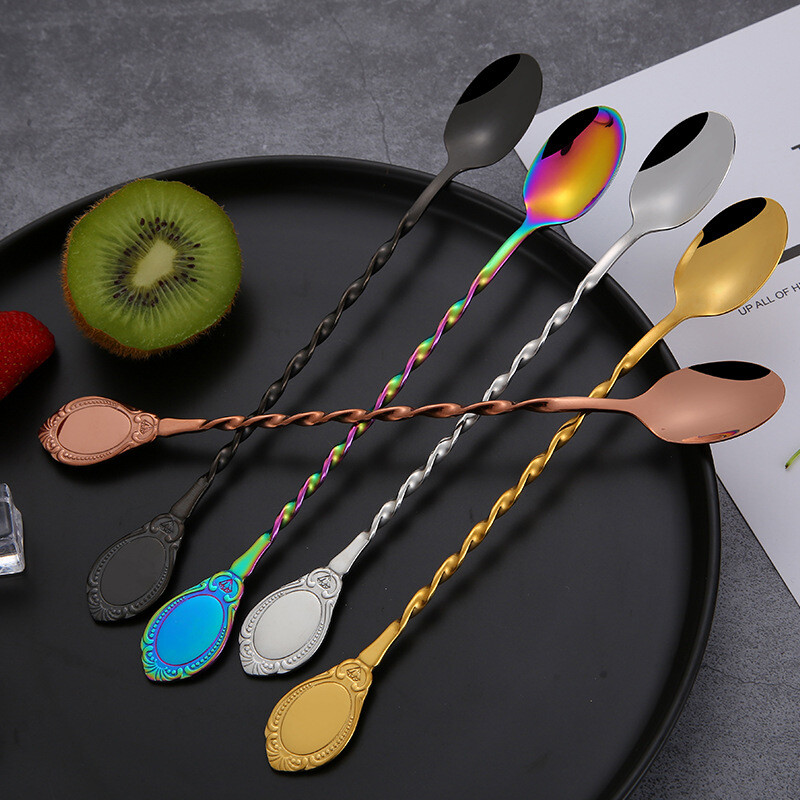 Kokteilių šaukštas nerūdijančio plieno viskio vyno kūrybingas ilgos spiralinės rankenos maišymo šaukštas purtyklų maišyklės maišytuvo priedai