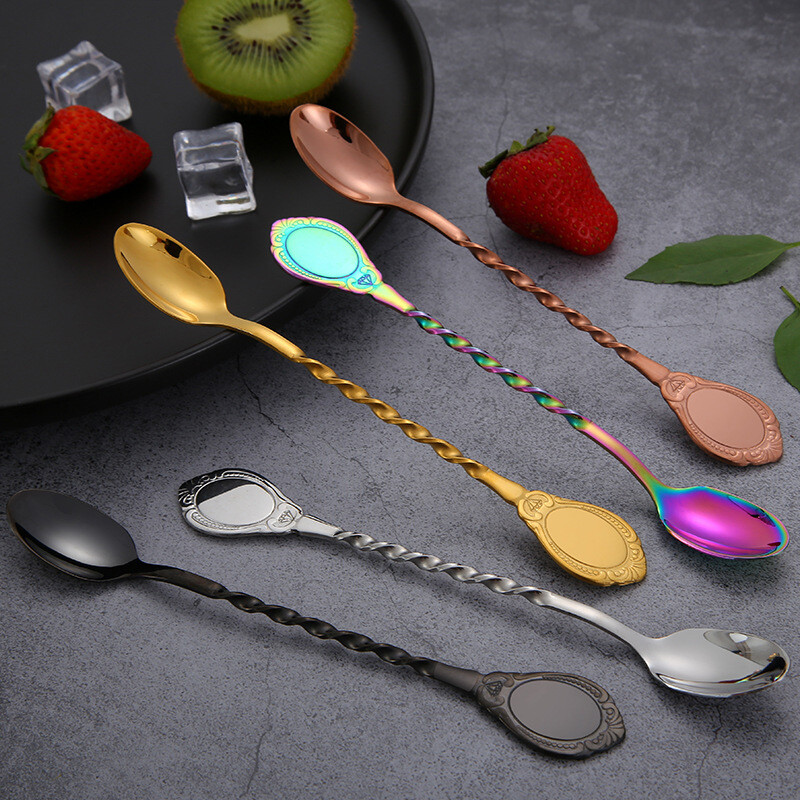 Kokteilių šaukštas nerūdijančio plieno viskio vyno kūrybingas ilgos spiralinės rankenos maišymo šaukštas purtyklų maišyklės maišytuvo priedai