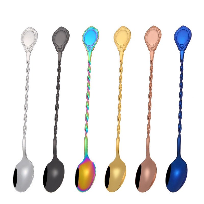 Kokteilių šaukštas nerūdijančio plieno viskio vyno kūrybingas ilgos spiralinės rankenos maišymo šaukštas purtyklų maišyklės maišytuvo priedai