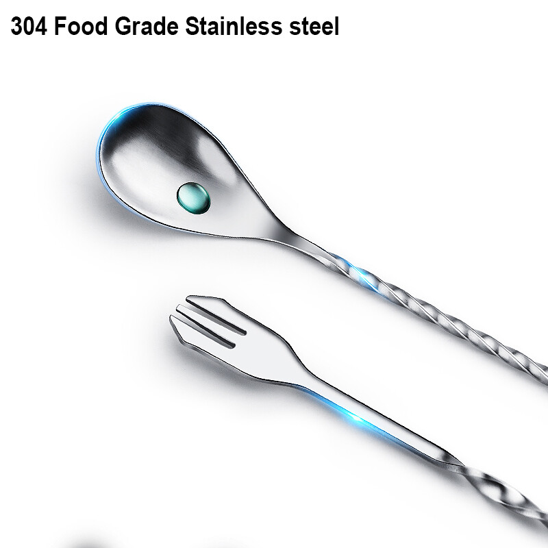 Nerūdijančio plieno strypo maišymo šaukštas kokteilių spiralinio rašto maišymo šaukštas su maišytuvu barmeno metalo aukso strypo šaukšto priedai