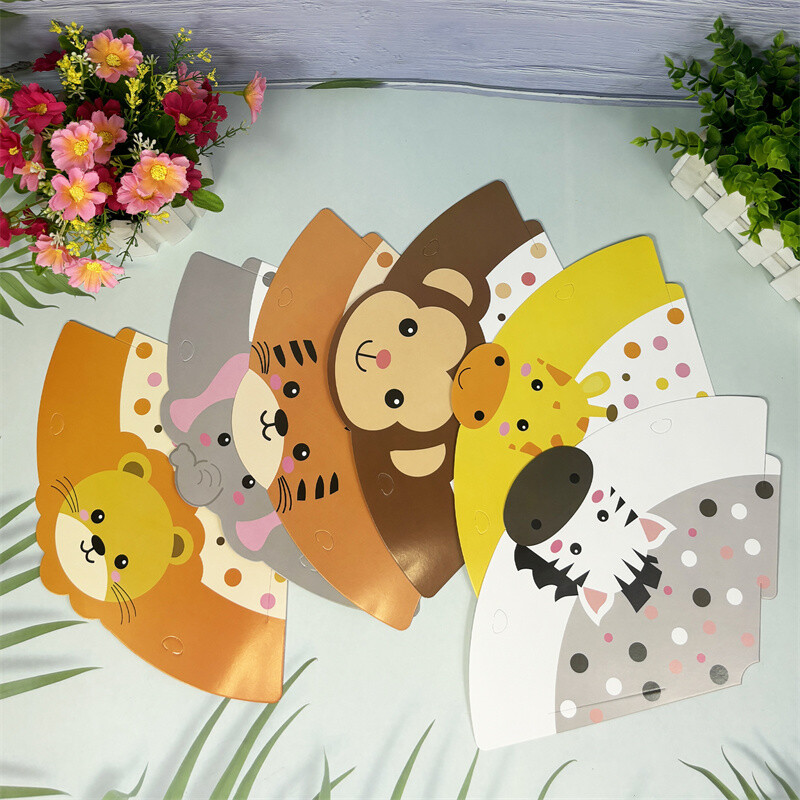 6db dzsungel állati papír sapka gyerekeknek születésnapi parti dekoráció babazuhany Wild One Safari tematikus party sapkák PhotoBooth kellékek