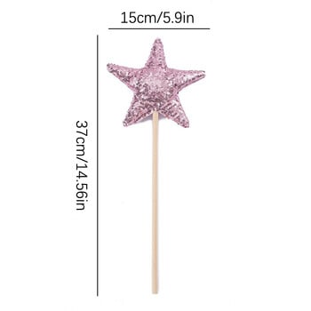 Baby Shower Girl Glitter Pink Crown Birthday Party Шапки Сценично представление Лента за глава Star Fairy Stick Princess Cosplay Prop