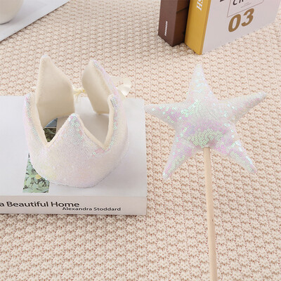 Baby Shower Girl Glitter Pink Crown Headwear για πάρτι γενεθλίων Stage Performance Headband Star Fairy Stick Princess Cosplay Prop