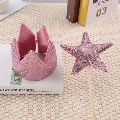 Baby Shower Girl Glitter Pink Crown Headwear για πάρτι γενεθλίων Stage Performance Headband Star Fairy Stick Princess Cosplay Prop