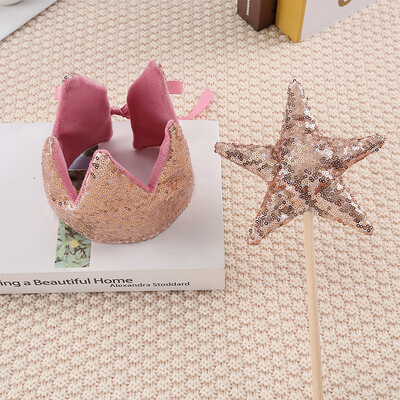 Baby Shower Girl Glitter Pink Crown Headwear για πάρτι γενεθλίων Stage Performance Headband Star Fairy Stick Princess Cosplay Prop