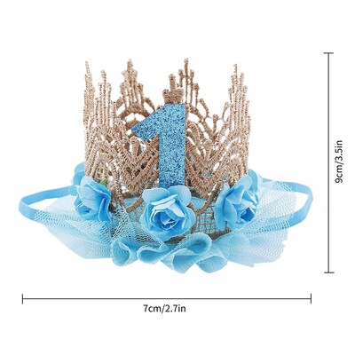 1vnt 1 Gimtadienio kepuraitė Gėlių karūna 1-ojo gimtadienio kepurė Naujagimio gimtadienio galvos juostelė 1 metų gimtadienio vakarėlio papuošimai