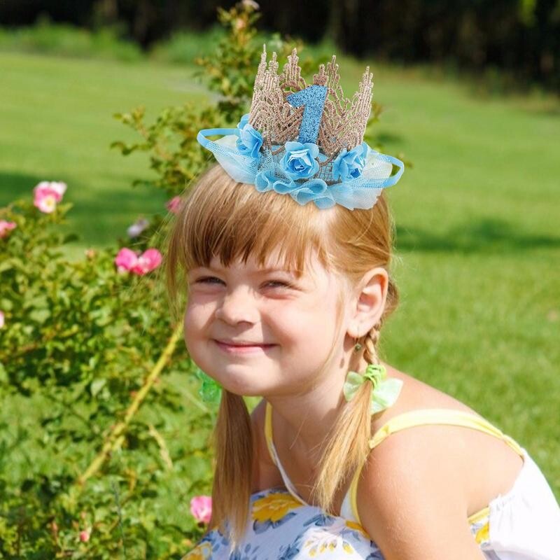 1vnt 1 Gimtadienio kepuraitė Gėlių karūna 1-ojo gimtadienio kepurė Naujagimio gimtadienio galvos juostelė 1 metų gimtadienio vakarėlio papuošimai