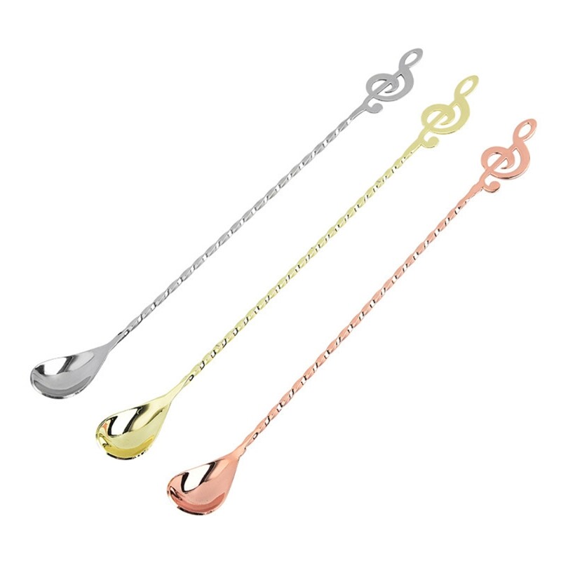 Baro šaukštas nerūdijančio plieno medžiagos kokteilių šaukštas su ilga rankena su muzikine nata galvutei, šaukštas maišomas S