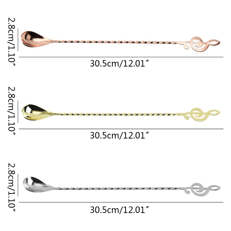 Baro šaukštas nerūdijančio plieno medžiagos kokteilių šaukštas su ilga rankena su muzikine nata galvutei, šaukštas maišomas S