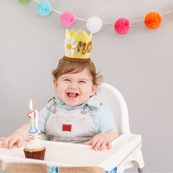 1 ΤΕΜ. Daisy Felt Crown Baby 1st Birthday Headwear Spring Kids One Year Birthday Hat little Daisy Flower Headwear Photo Prop