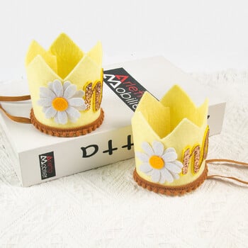 1 ΤΕΜ. Daisy Felt Crown Baby 1st Birthday Headwear Spring Kids One Year Birthday Hat little Daisy Flower Headwear Photo Prop