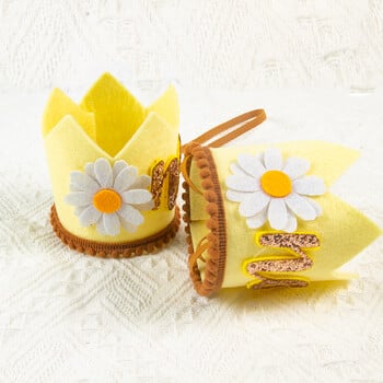 1 ΤΕΜ. Daisy Felt Crown Baby 1st Birthday Headwear Spring Kids One Year Birthday Hat little Daisy Flower Headwear Photo Prop