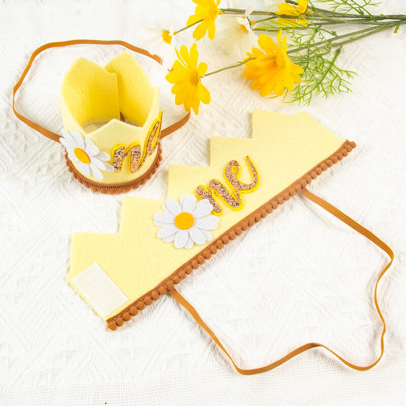 1 gab Daisy Filca Crown Baby 1. dzimšanas dienas galvassegas, pavasara bērnu viena gada dzimšanas dienas cepure, maza margrietiņas ziedu galvassega fotorekvizīti