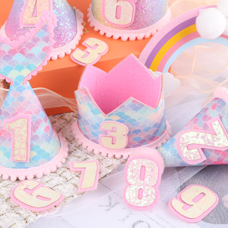 Zsákvászon korona babazuhany 1. születésnapi parti fejdíszek Sellő filc korona sapka fiú lány 1-6 éves vászon fejpánt kiegészítők