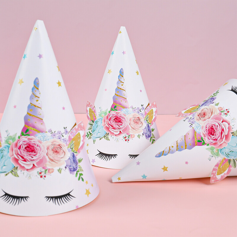 Egyszarvú papírsapkák szivárvány egyszarvú születésnapi buli dekoráció lányoknak 1. születésnapi parti kellékek Babazuhany Kids Favors Kalap