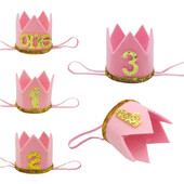 1 vnt. numeris vienas 1 2 3 metų gimtadienio vakarėlio karūnos galvos juostos kepuraitės Mergaitės 1-ojo gimtadienio kepuraitės fotorekvizitai pirmojo jubiliejaus proga