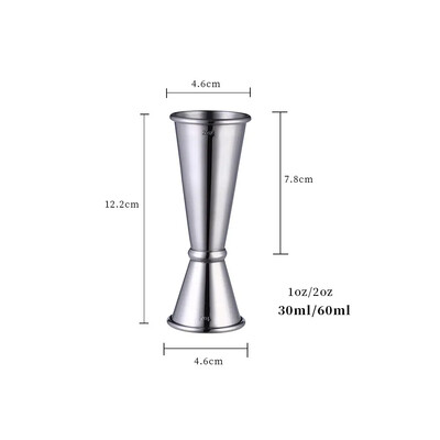 15/30 ml arba 30/60 ml dvigubo šrato nerūdijančio plieno matavimo puodelis kokteilių plaktuvas gėrimų spiritinis matavimo prietaisas, virtuvės baras, stalo įrankiai