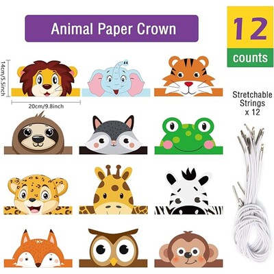 12 vnt. Jungle Animals kepurė Jungle Safari Liūtas Žirafa Dramblys Vaikai Gimtadienio Vakarėlis Karūnos Skrybėlė Džiunglių Vakarėlio Žaidimo Kepurės