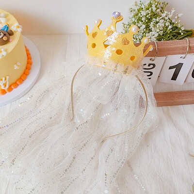 Mielos galvos juostelės vaikams Mergaitei princesei su gimtadieniu plaukų juosta su Bling verpalais Veil Skrybėlė Gėlė Vaikų vakarėlio plaukų aksesuarai