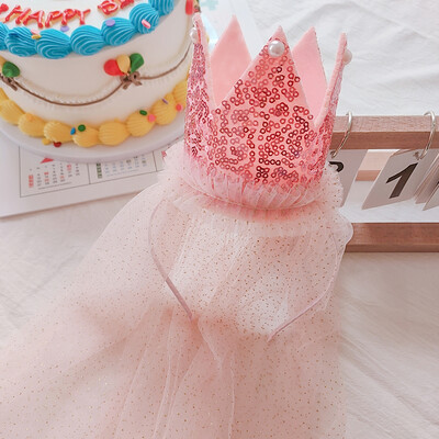 Mielos galvos juostelės vaikams Mergaitei princesei su gimtadieniu plaukų juosta su Bling verpalais Veil Skrybėlė Gėlė Vaikų vakarėlio plaukų aksesuarai