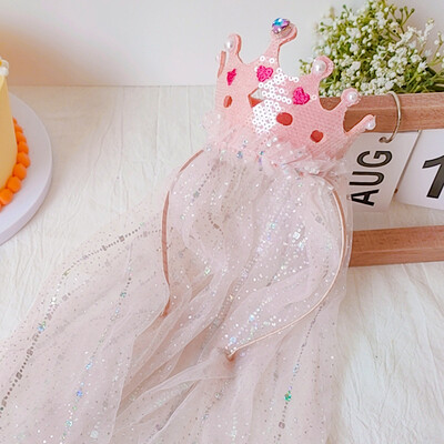 Mielos galvos juostelės vaikams Mergaitei princesei su gimtadieniu plaukų juosta su Bling verpalais Veil Skrybėlė Gėlė Vaikų vakarėlio plaukų aksesuarai