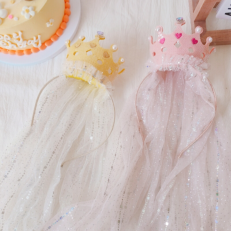 Mielos galvos juostelės vaikams Mergaitei princesei su gimtadieniu plaukų juosta su Bling verpalais Veil Skrybėlė Gėlė Vaikų vakarėlio plaukų aksesuarai