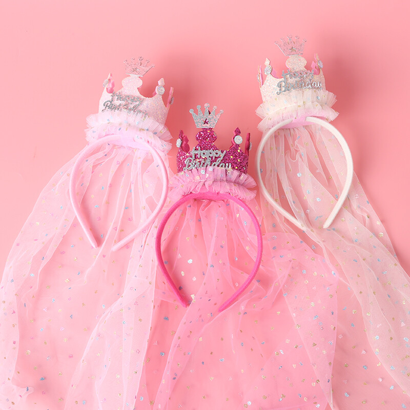 Mielos galvos juostelės vaikams Mergaitei princesei su gimtadieniu plaukų juosta su Bling verpalais Veil Skrybėlė Gėlė Vaikų vakarėlio plaukų aksesuarai