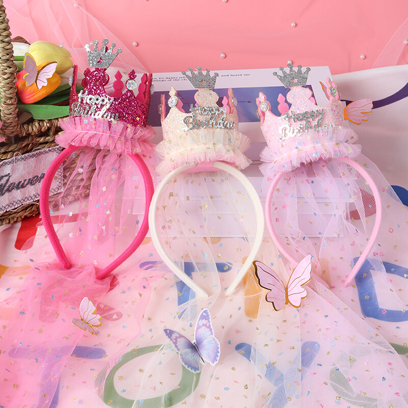 Mielos galvos juostelės vaikams Mergaitei princesei su gimtadieniu plaukų juosta su Bling verpalais Veil Skrybėlė Gėlė Vaikų vakarėlio plaukų aksesuarai