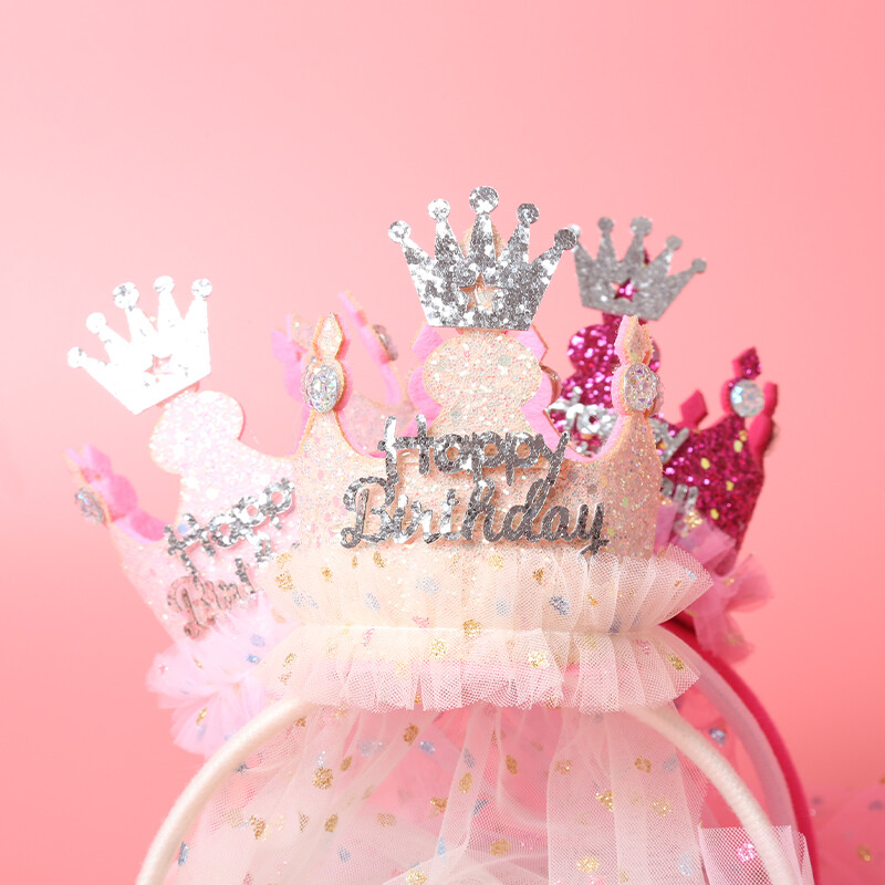 Mielos galvos juostelės vaikams Mergaitei princesei su gimtadieniu plaukų juosta su Bling verpalais Veil Skrybėlė Gėlė Vaikų vakarėlio plaukų aksesuarai