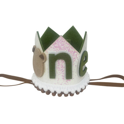 1 vnt. meškiukas 1 metų gimtadienio karūnos galvos apdangalas berniukui, mergaitei 1-ojo gimtadienio vakarėliui, kepuraitėms vaikams, pirmojo jubiliejaus vakarėliams